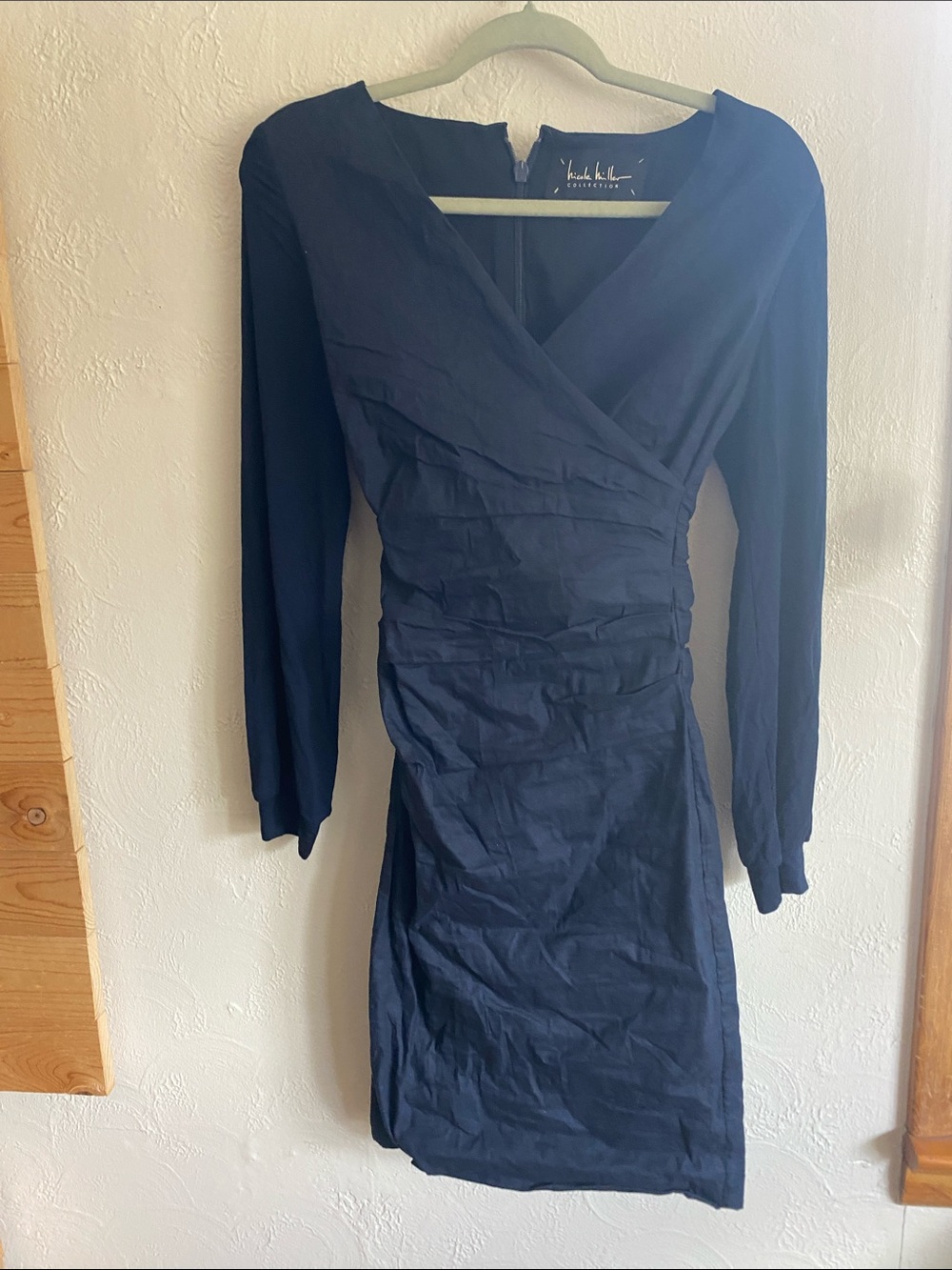 Nicole Miller Navy Long-Sleeve Wrap-Style Dress